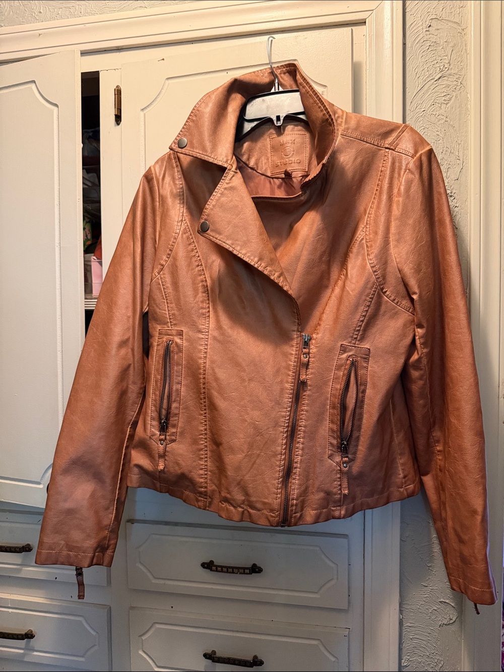 Max Studio Rust Leather Moto Jacket